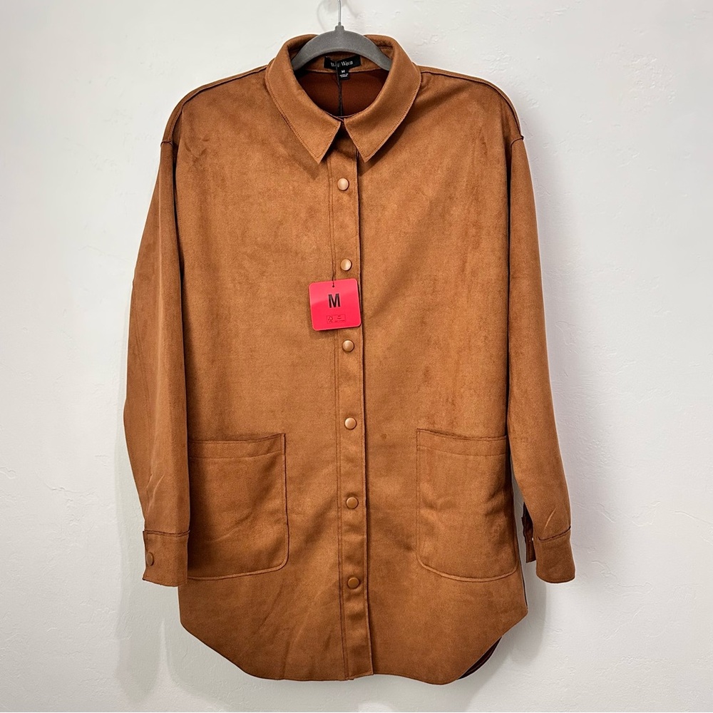 Well Worn Brown Faux Suede Button-Up  Jacket Size Medium